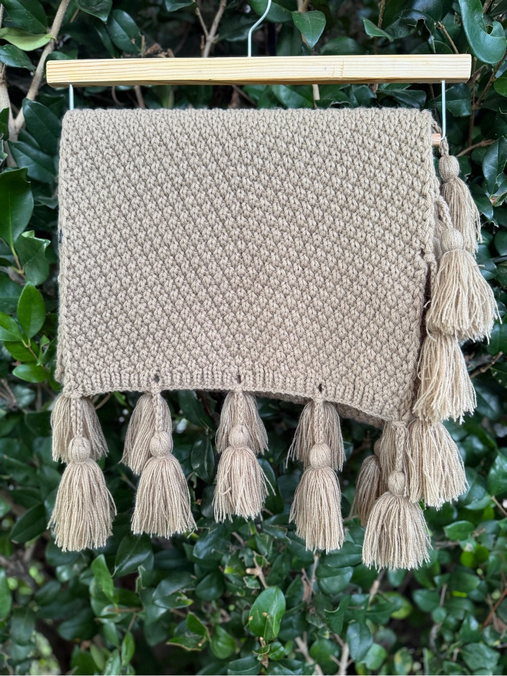 Beige Tassel Knit Shoulder Bag - Unbranded